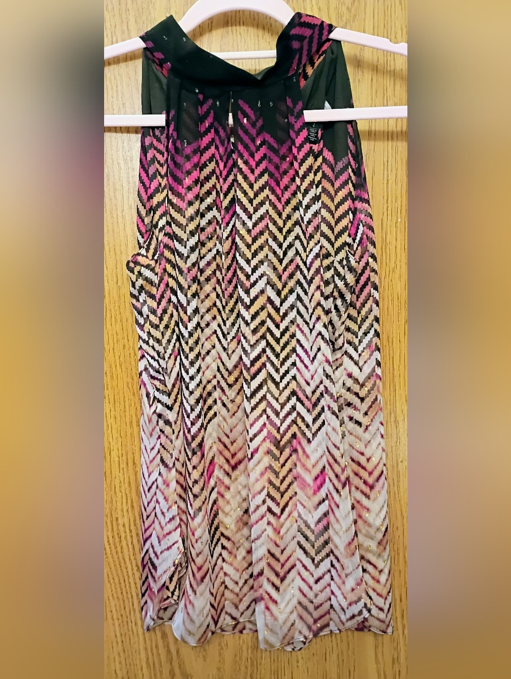 White House Black Market Chevron Print Blouse in Pink, Black and Cream